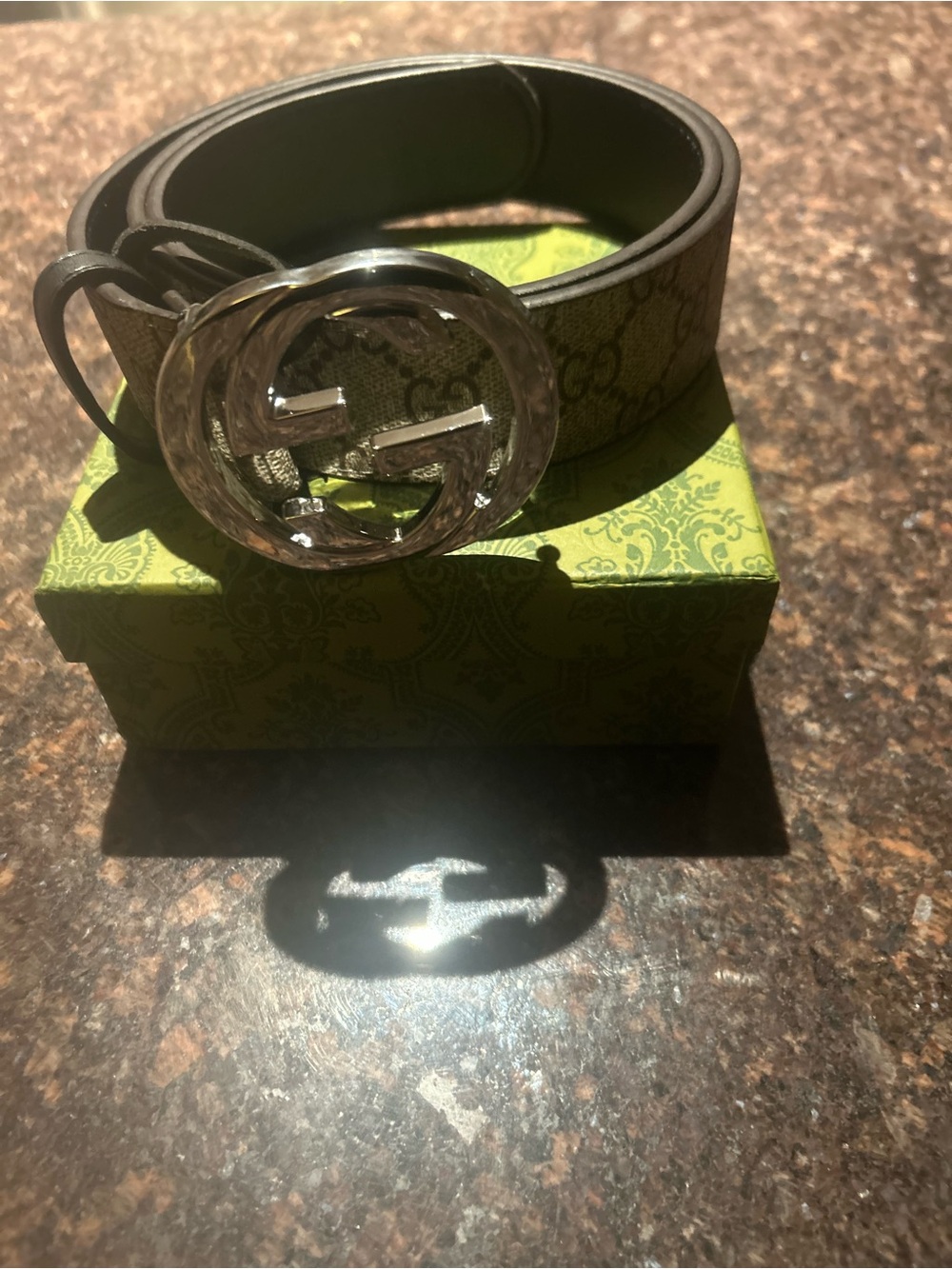 Gucci Brown GG Canvas Belt with Silver Double G Buckle